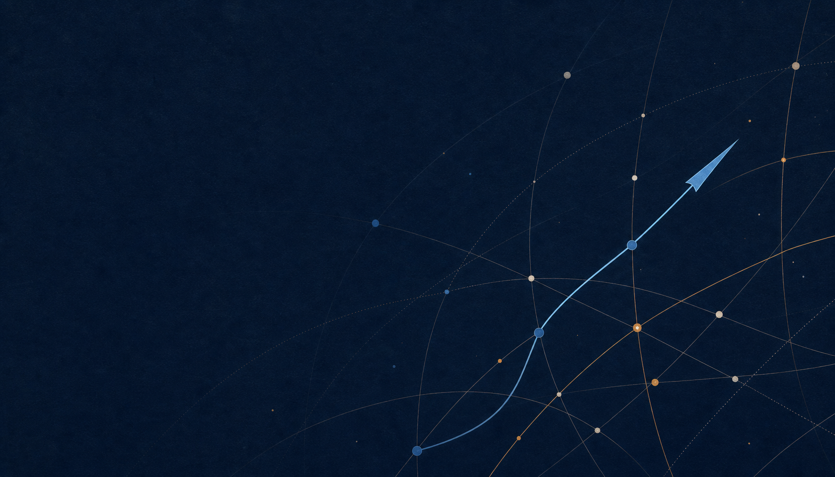 An abstract field of connected points with a blue path moving deliberately through them.